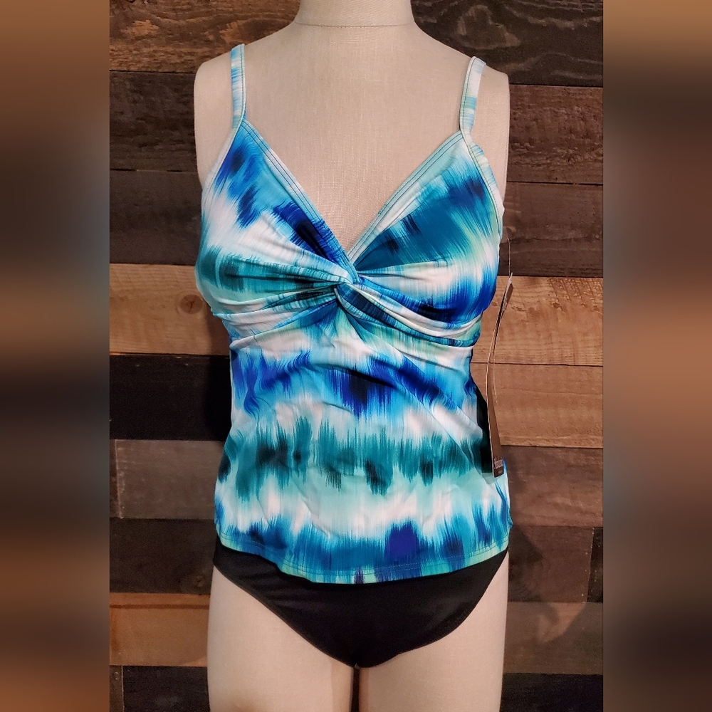 NWT Blue and Black 2-piece Miraclesuit Tankini with brief bottom Women's Sz 8
